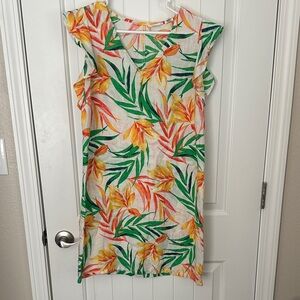 Nicole Miller linen tropical  Floral flutter sleeve beach summer Dress